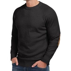 New‎ NUOKESASI Men's Black XL Long Sleeve Cable Knit Sweater w/ Elbow Patches